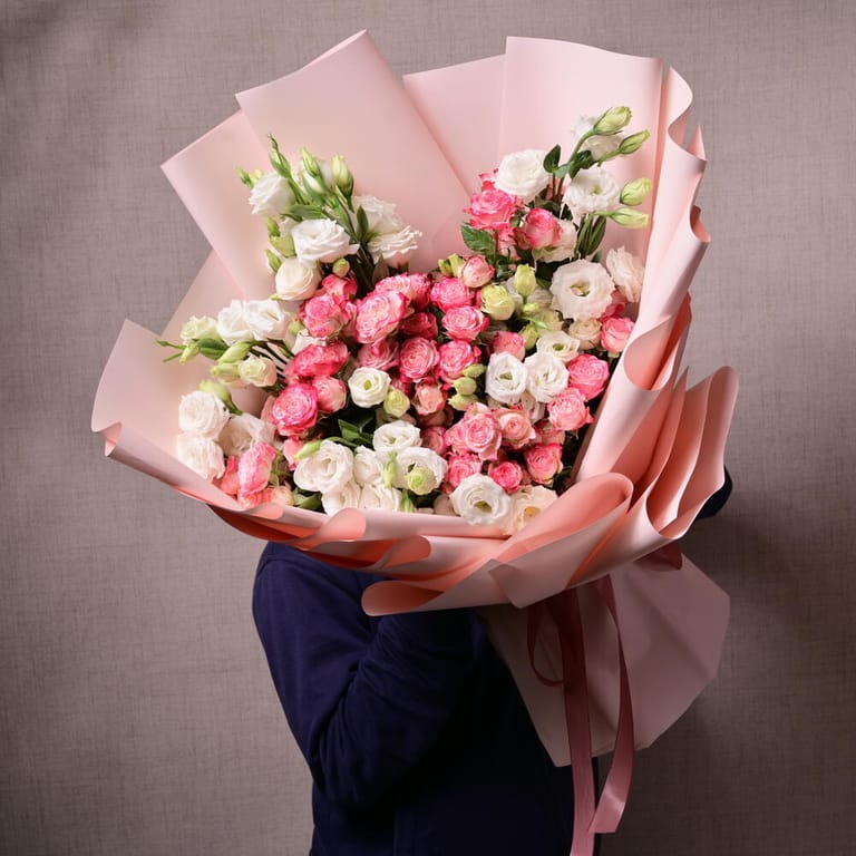 Pink Spray Roses And White Lisianthus Luxury Bouquet-A1137 - Image 1