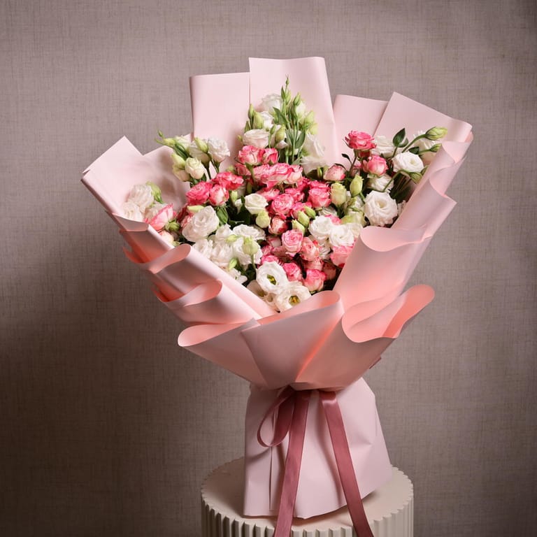 Pink Spray Roses And White Lisianthus Luxury Bouquet-A1137 - Image 3