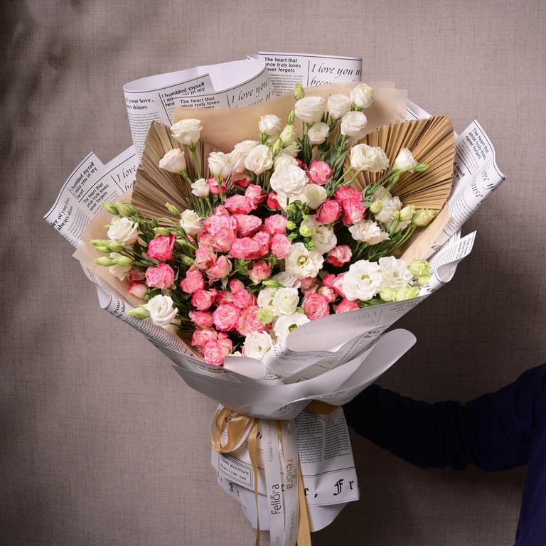 Sunset Spray Roses And White Lisianthus Luxury Bouquet-A1139 - Image 1