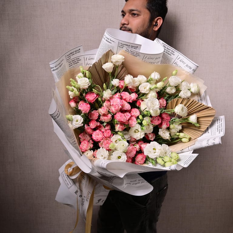 Sunset Spray Roses And White Lisianthus Luxury Bouquet-A1139 - Image 2