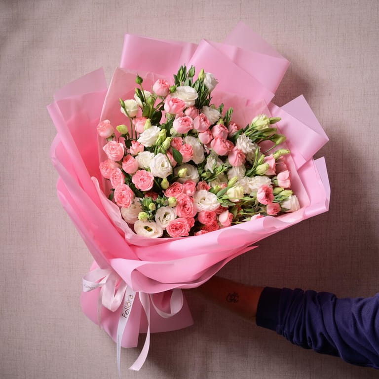 Pink Spray Roses And White Lisianthus Bouquet-A1140 - Image 1