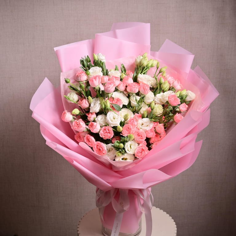 Pink Spray Roses And White Lisianthus Bouquet-A1140 - Image 3
