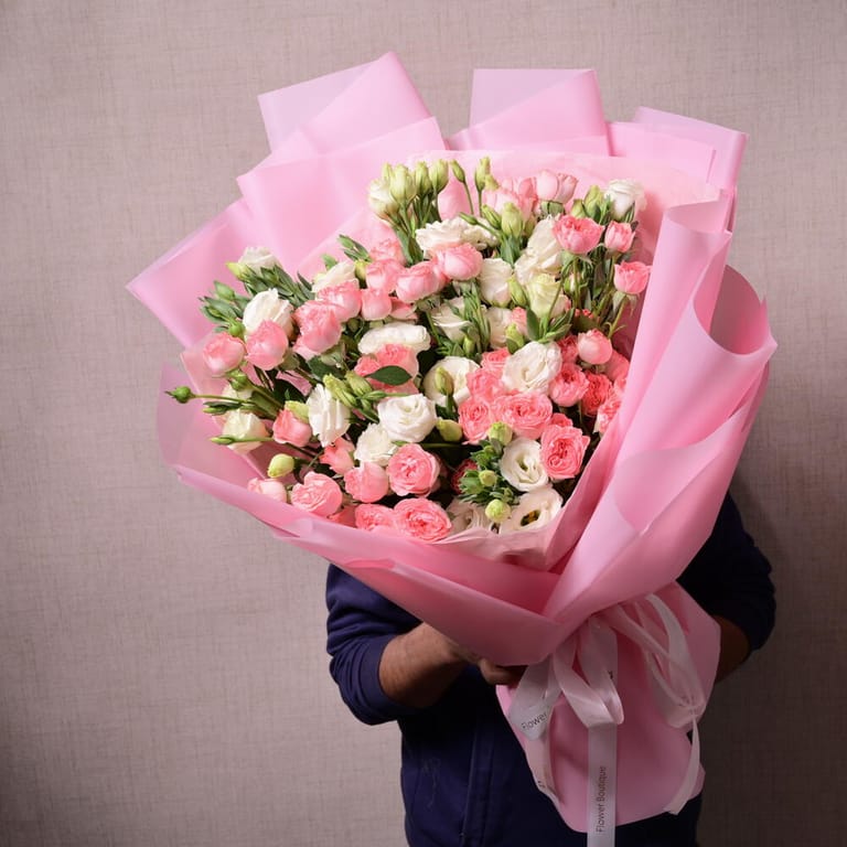 Pink Spray Roses And White Lisianthus Bouquet-A1140 - Image 4