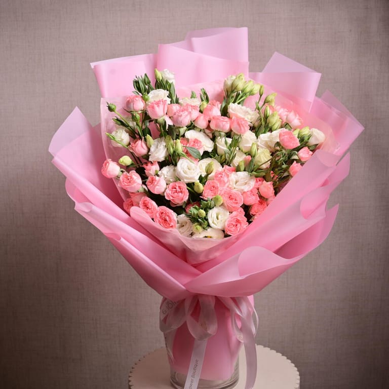 Pink Spray Roses And White Lisianthus Bouquet-A1140 - Image 5
