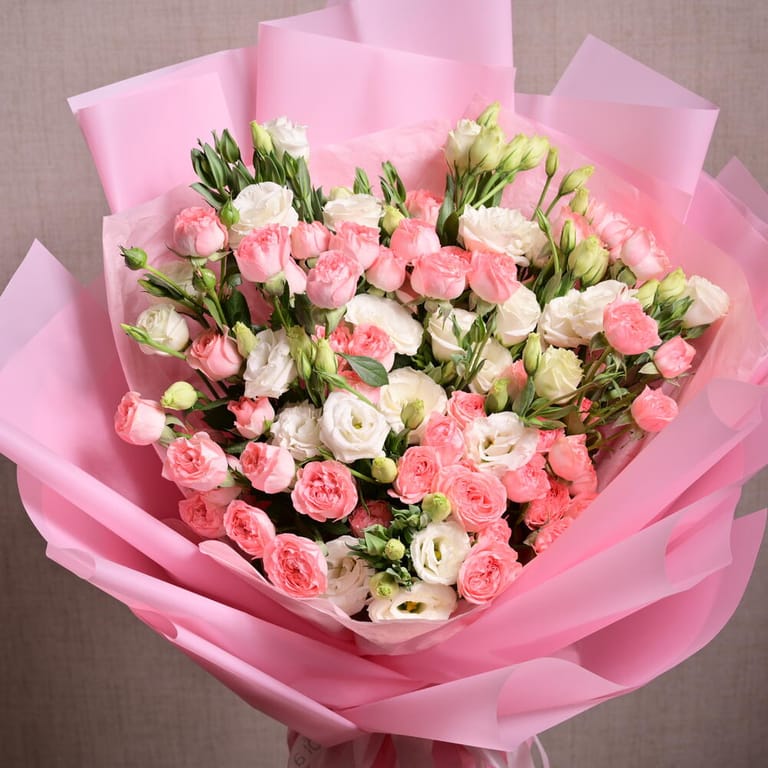 Pink Spray Roses And White Lisianthus Bouquet-A1140 - Image 6