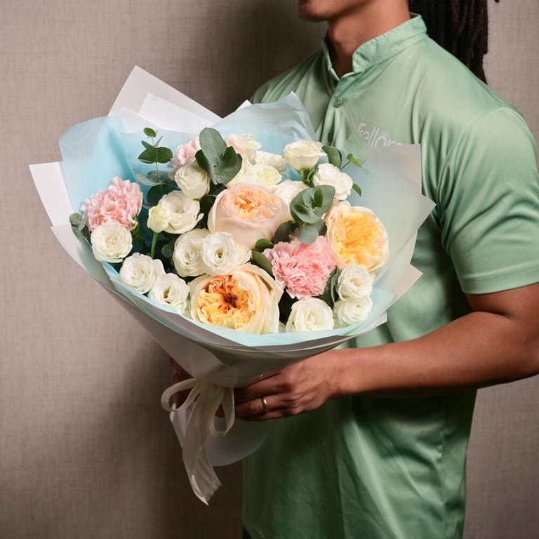 Cream Expression Roses White Lisianthus And Pink Carnations-A1150 - Image 1
