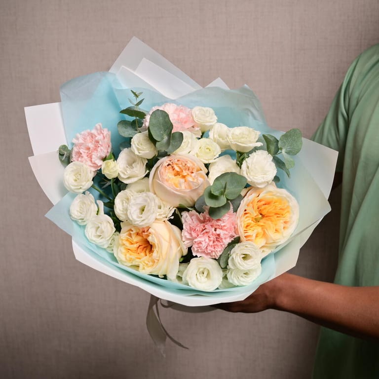 Cream Expression Roses White Lisianthus And Pink Carnations-A1150 - Image 4