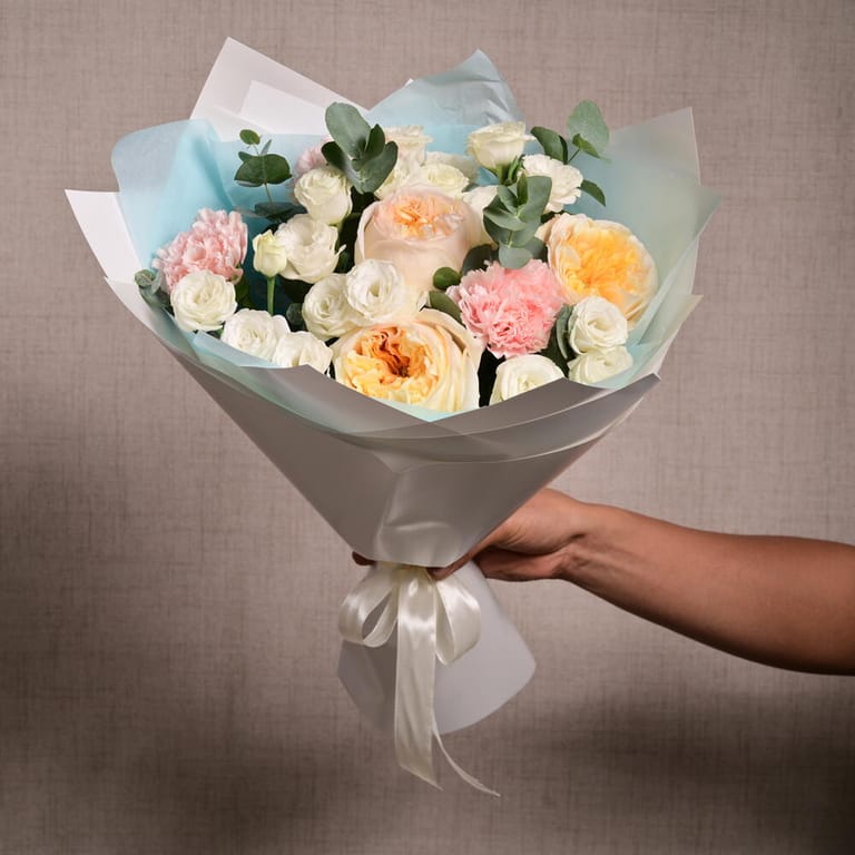 Cream Expression Roses White Lisianthus And Pink Carnations-A1150 - Image 6
