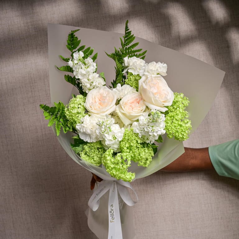 Green Viburnum And White Ohara Roses Luxury Bouquet-A1196 - Image 2