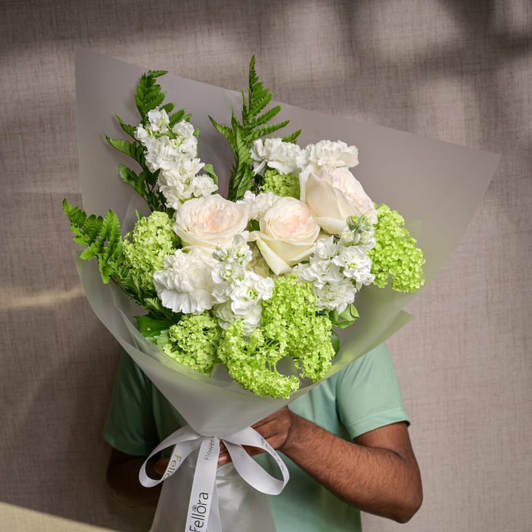 Green Viburnum And White Ohara Roses Luxury Bouquet-A1196 - Image 3