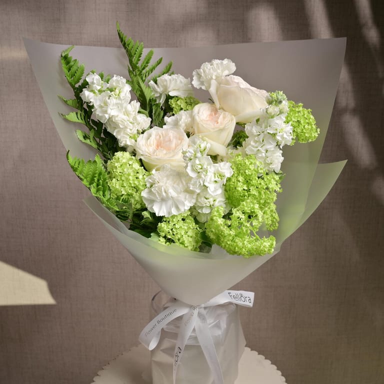 Green Viburnum And White Ohara Roses Luxury Bouquet-A1196 - Image 4
