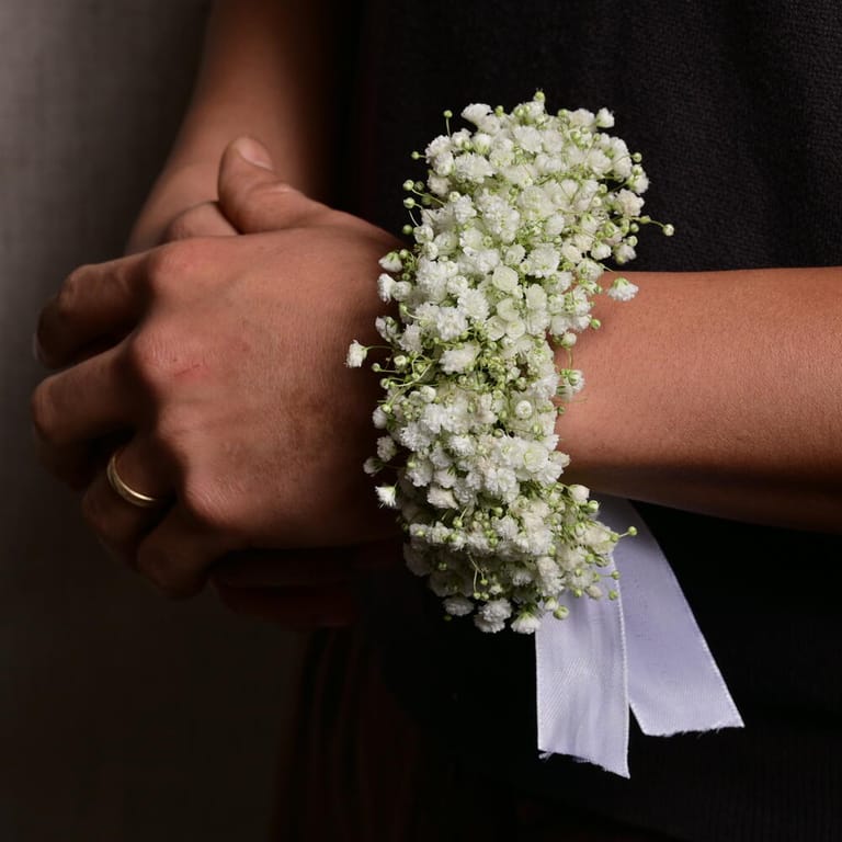 White Gypsophila Fresh Flower Wrist Corsage-A1198 - Image 1