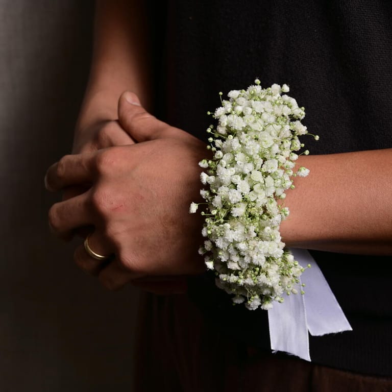 White Gypsophila Fresh Flower Wrist Corsage-A1198 - Image 3