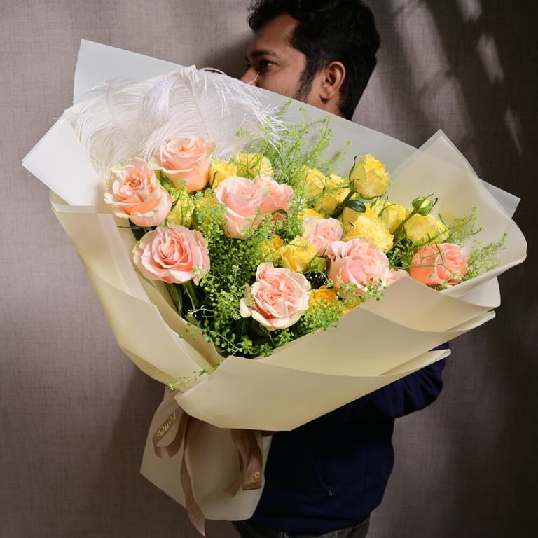 Peach And Yellow Roses Luxury Bouquet-A1199 - Image 1