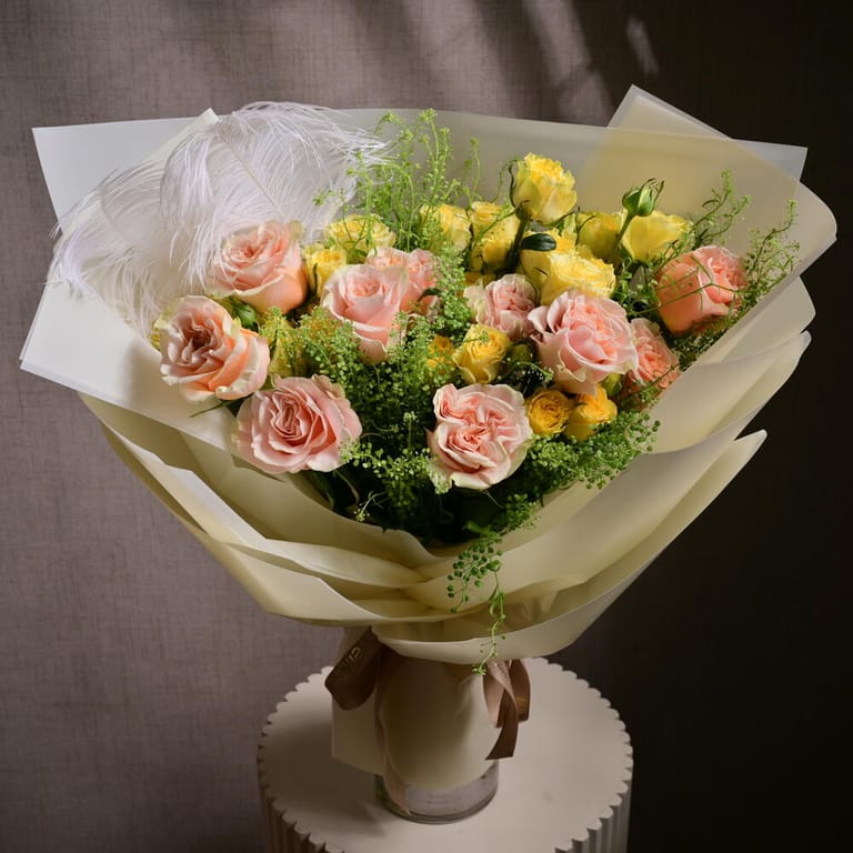 Peach And Yellow Roses Luxury Bouquet-A1199 - Image 2