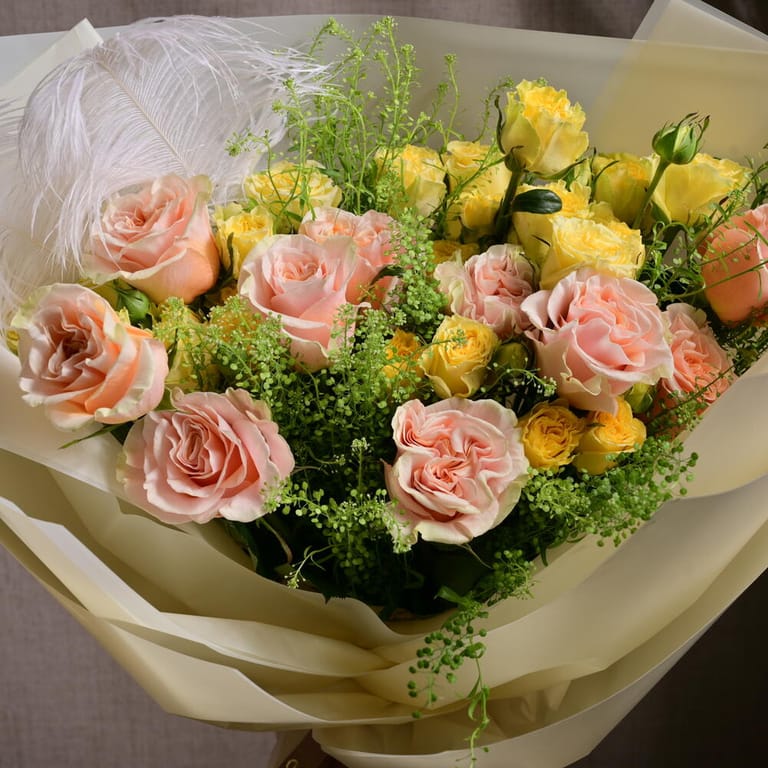 Peach And Yellow Roses Luxury Bouquet-A1199 - Image 5