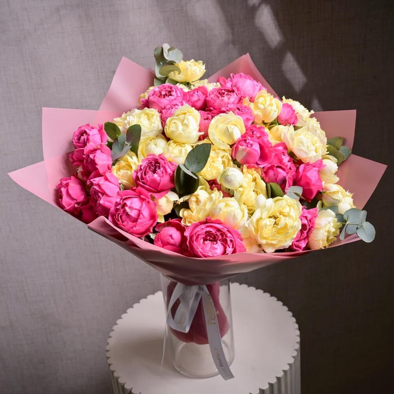 Julietta Cerise And Yellow Lemoncella Peony Roses Bouquet-A1202 - Image 3