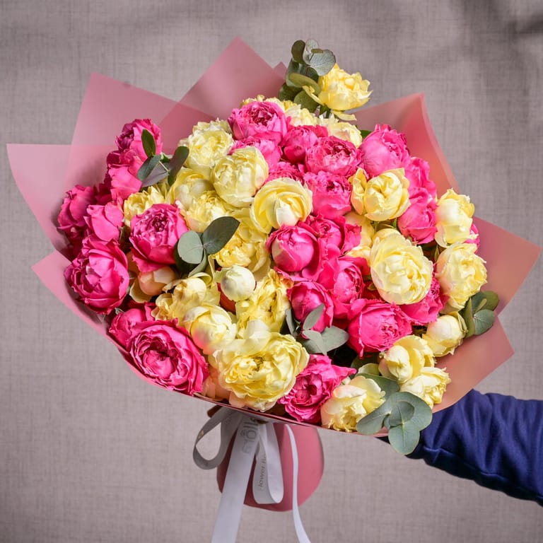 Julietta Cerise And Yellow Lemoncella Peony Roses Bouquet-A1202 - Image 4