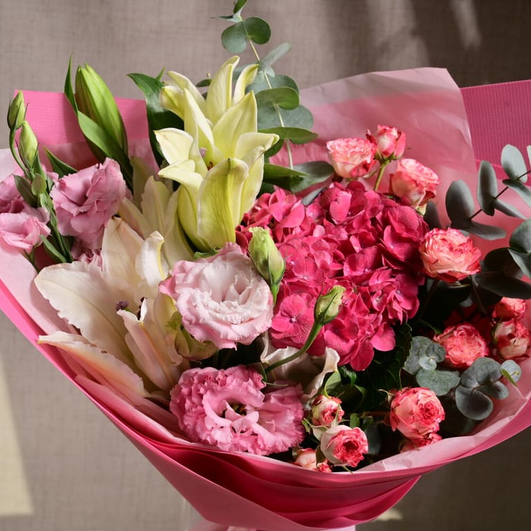 Pink Hydrangea Lilies And Spray Roses Luxury Bouquet-A1224 - Image 5
