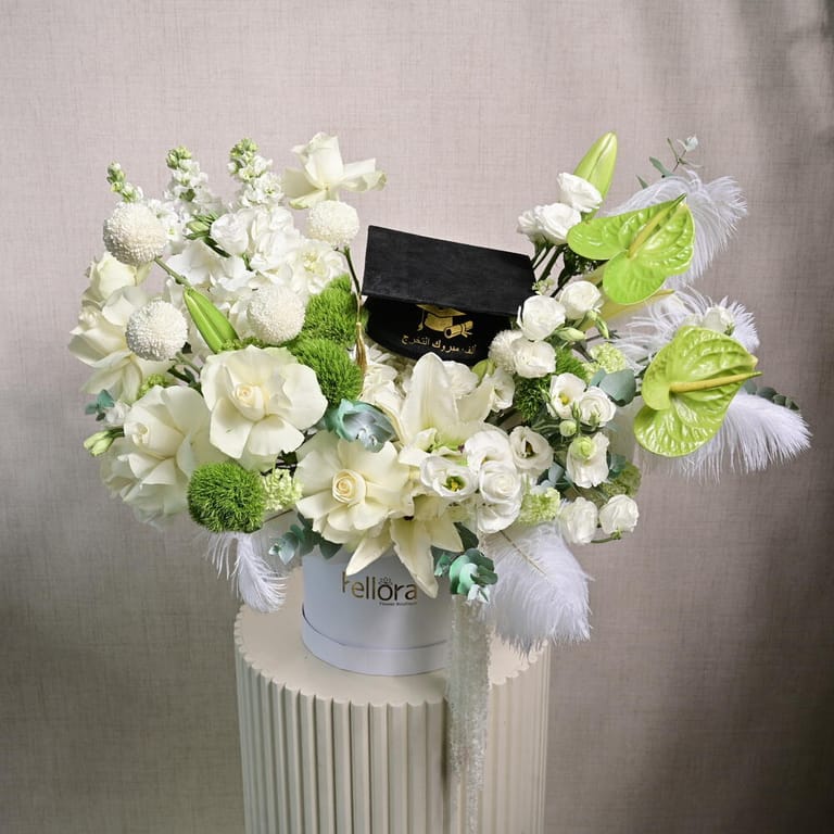 Graduation White Roses And Green Anthurium Flower Box-A1235 - Image 2