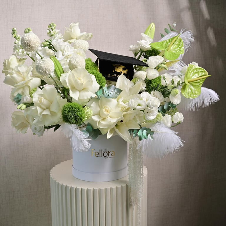 Graduation White Roses And Green Anthurium Flower Box-A1235 - Image 5