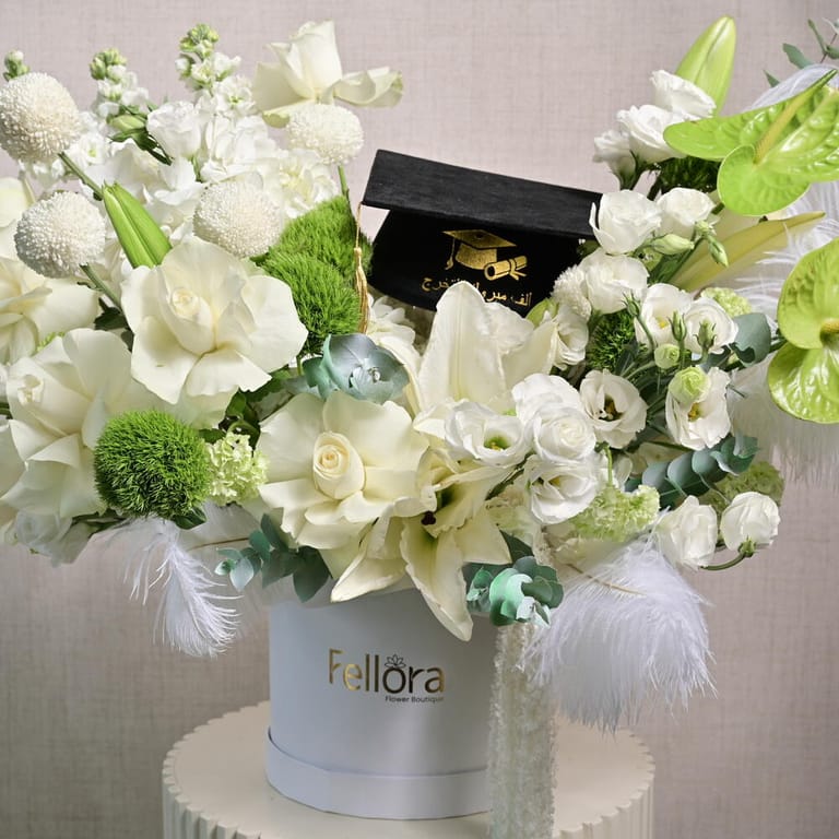 Graduation White Roses And Green Anthurium Flower Box-A1235 - Image 6