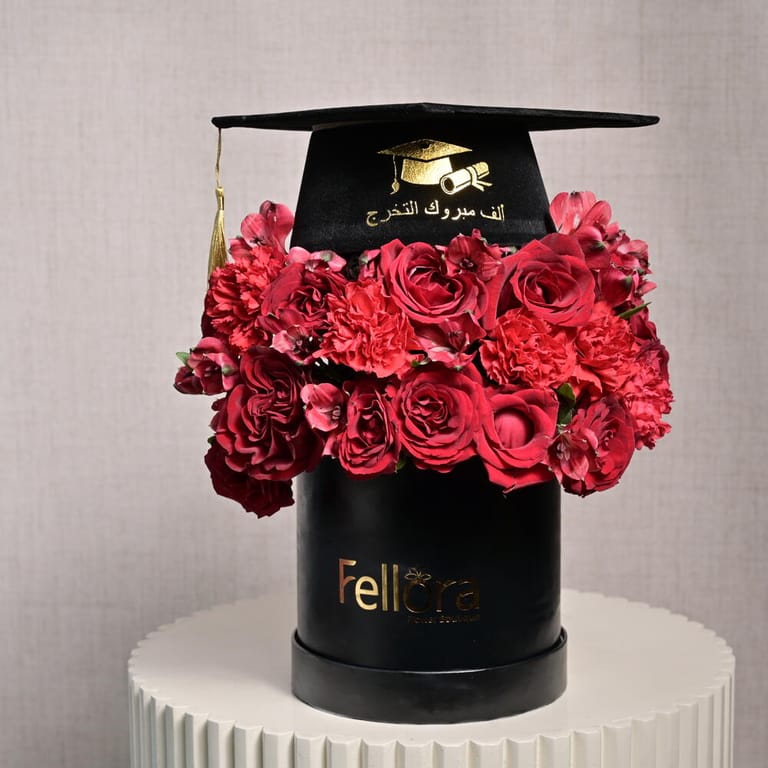 Graduation Red Roses And Red Carnations Luxury Flower Box-A1236 - Image 1
