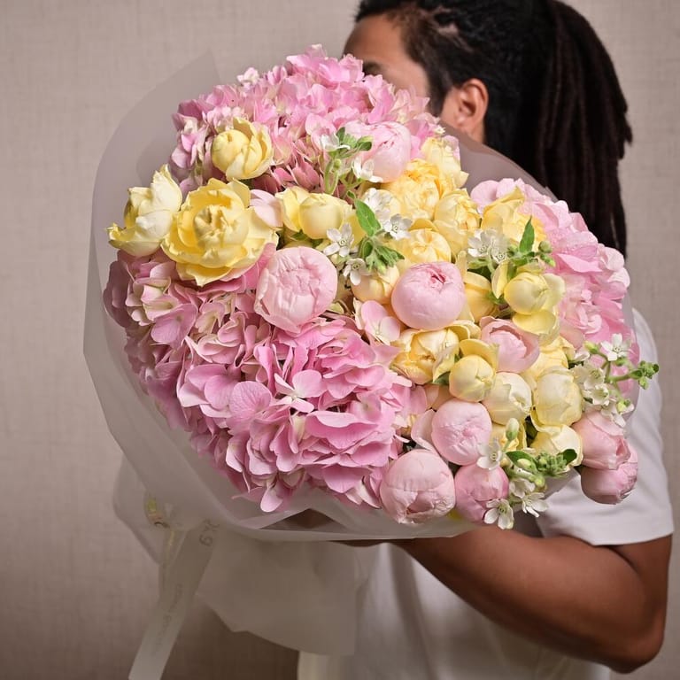 Spray Peony Roses And Hydrangea Luxury Bouquet-A1275 - Image 1