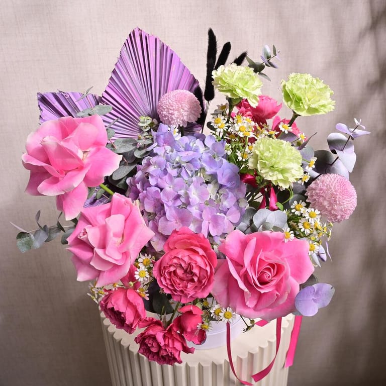 Pink Roses Hydrangea And Premium Mixed Flowers Luxury Box-A1280 - Image 3