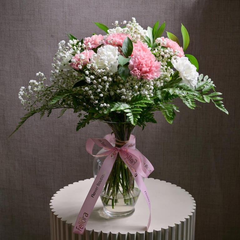 Pink And White Carnations With Gypsophila Glass Vase-A1283 - Image 2