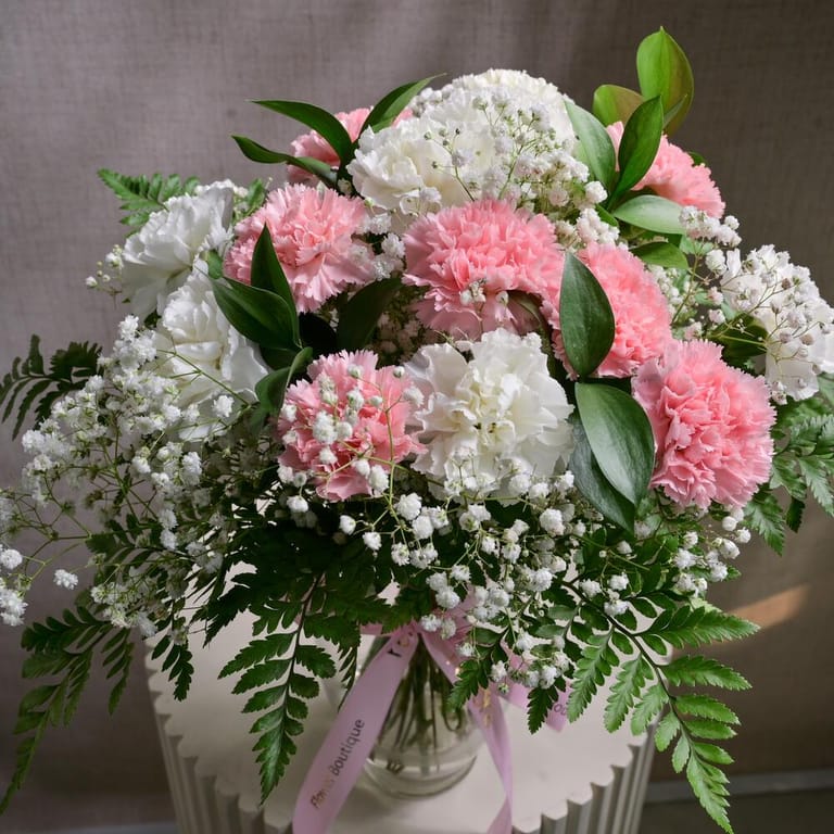 Pink And White Carnations With Gypsophila Glass Vase-A1283 - Image 3