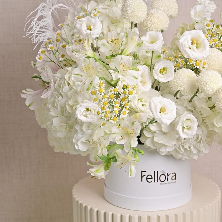 White Hydrangea Lisianthus And Ping Pong Luxury Flower Box-A1314 - Image 5