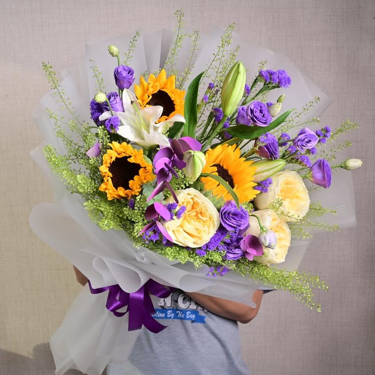 Sunflowers Lisianthus And Peach Roses Bouquet-A1367 - Image 2