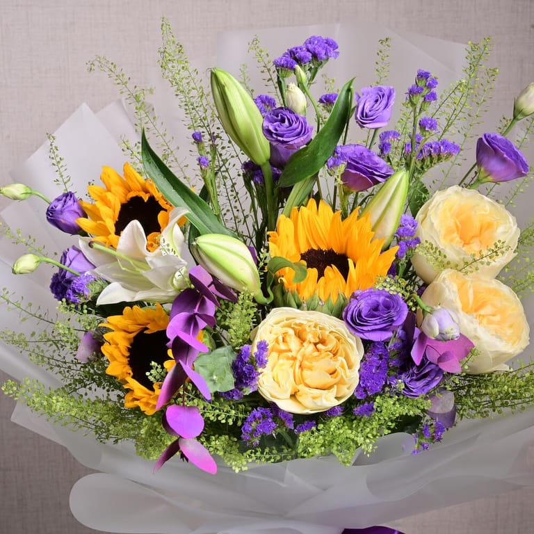 Sunflowers Lisianthus And Peach Roses Bouquet-A1367 - Image 6