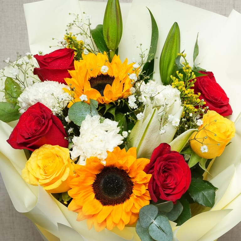 Sunflower Roses And Lilies Colorful Luxury Bouquet-A1379 - Image 3