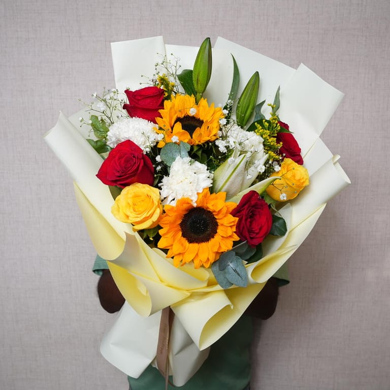 Sunflower Roses And Lilies Colorful Luxury Bouquet-A1379 - Image 4