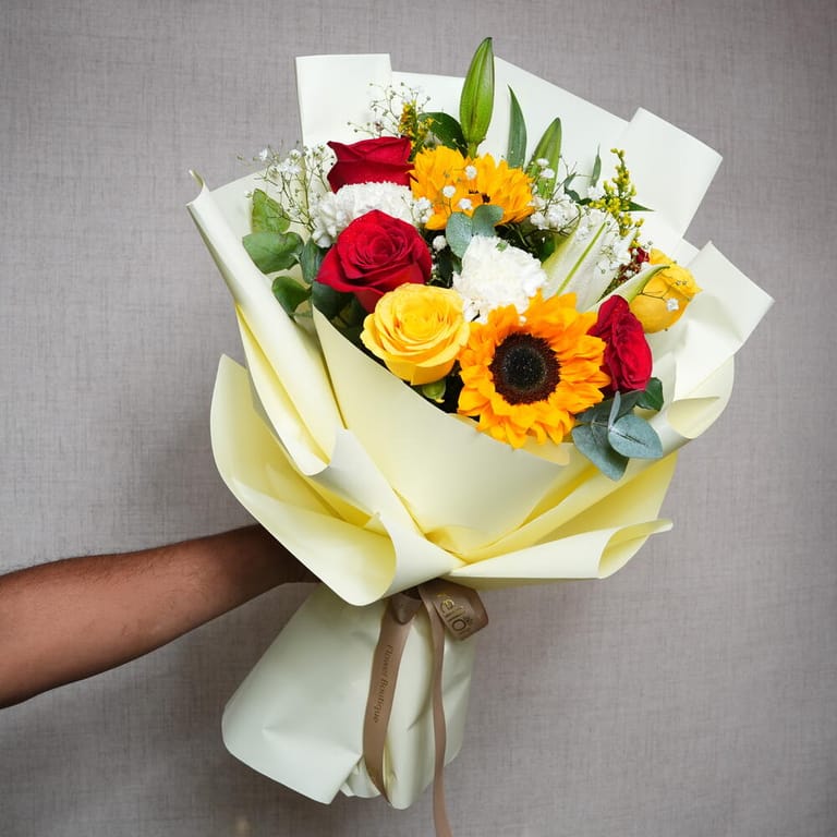 Sunflower Roses And Lilies Colorful Luxury Bouquet-A1379 - Image 5
