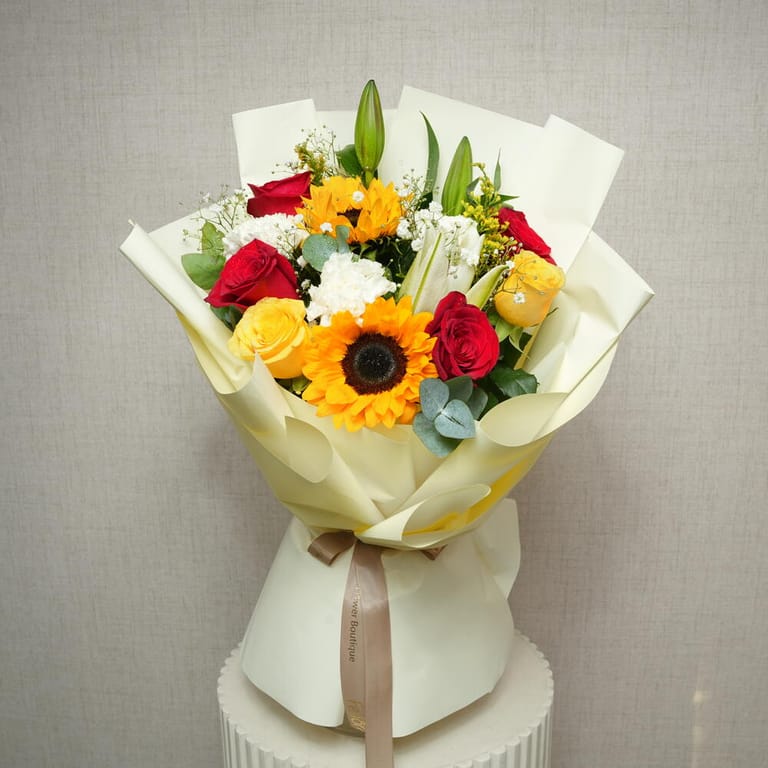 Sunflower Roses And Lilies Colorful Luxury Bouquet-A1379 - Image 6