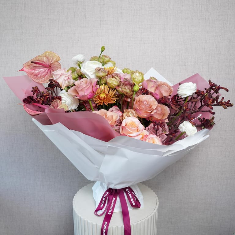 Peach Roses Ranunculus And Anthurium Luxury Bouquet-A1381 - Image 2