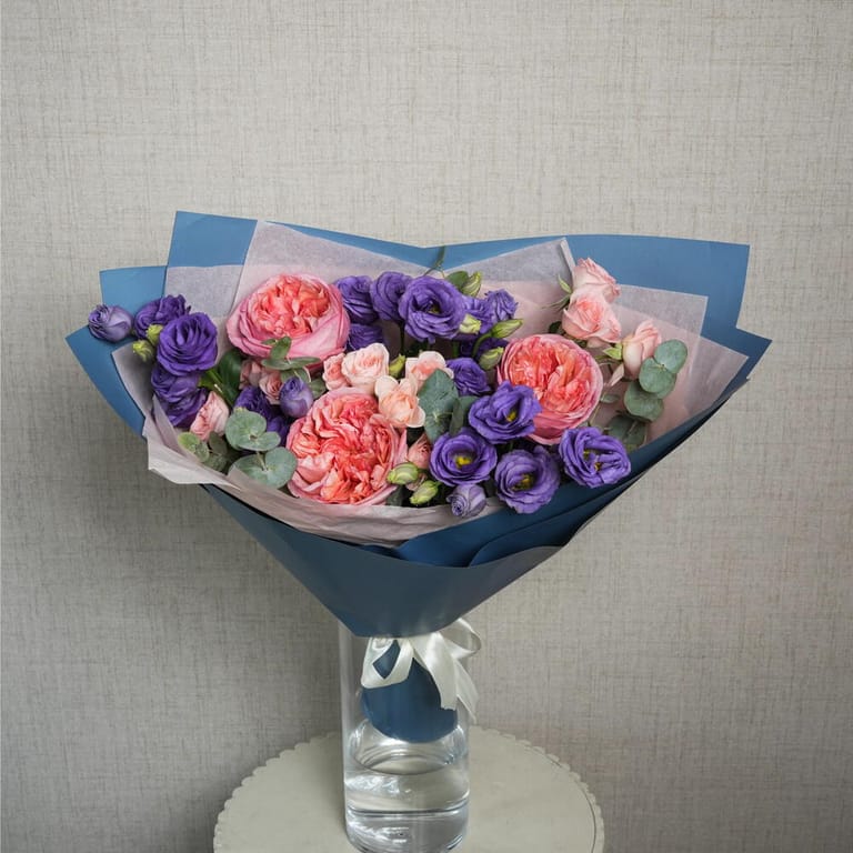 Garden Roses And Purple Lisianthus Luxury Bouquet-A1384 - Image 2