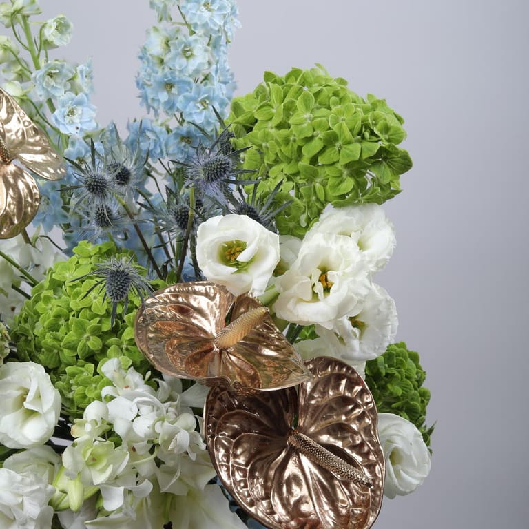 Hydrangea Anthurium And Delphinium Luxury Vase Arrangement-A1412 - Image 2