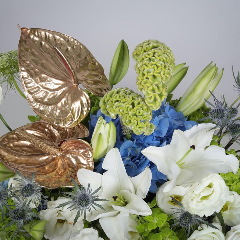 Hydrangea Lisianthus And Delphinium Table Centerpiece-A1415 - Image 2