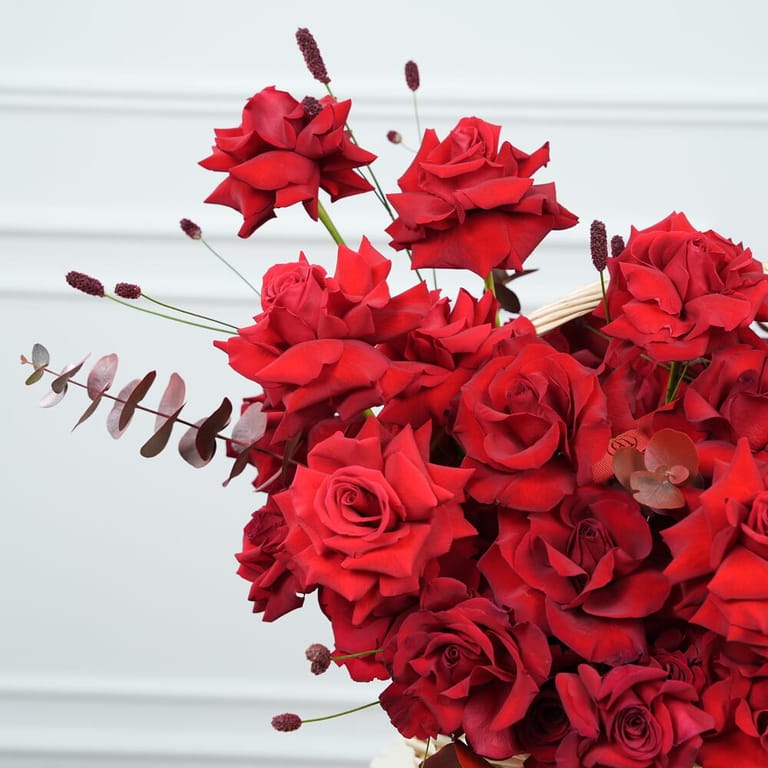 Red Roses And Eucalyptus Luxury Basket Arrangement-A1583 - Image 3