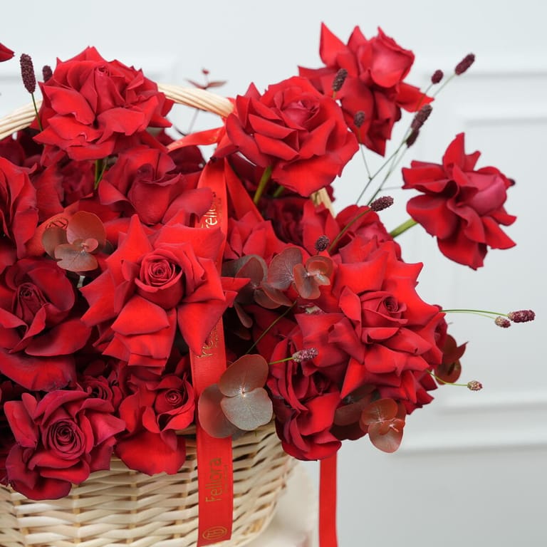 Red Roses And Eucalyptus Luxury Basket Arrangement-A1583 - Image 4