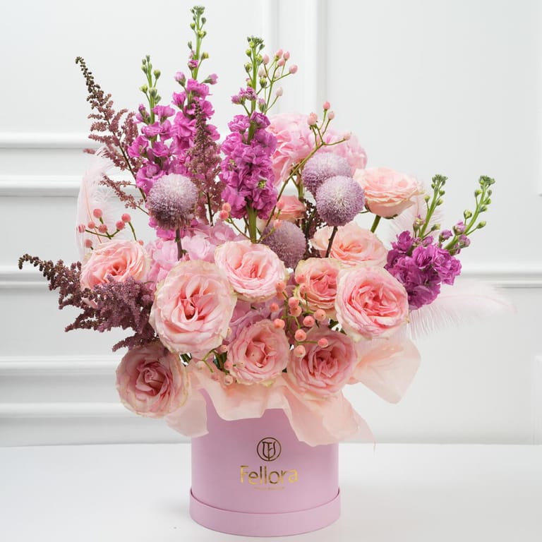 Pink Roses And Matthiola Flower Box-A1635 - Image 4