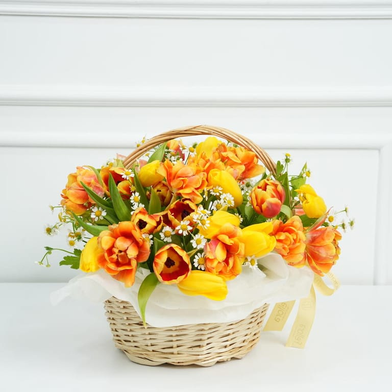 Orange And Yellow Tulip Flower Basket-A1669 - Image 3