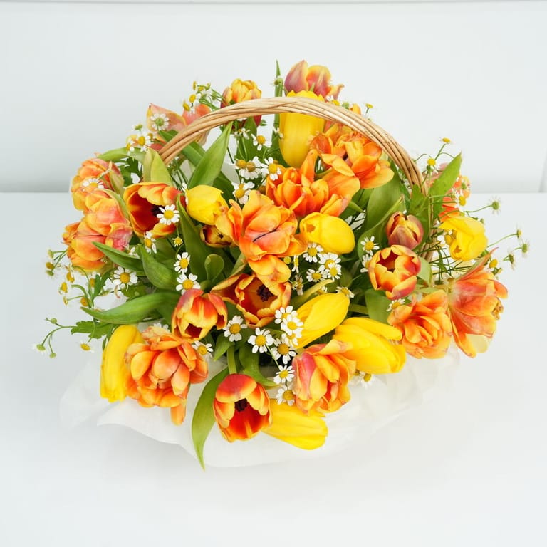 Orange And Yellow Tulip Flower Basket-A1669 - Image 4