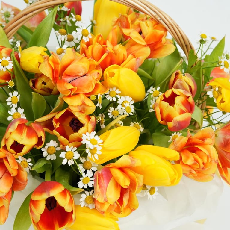 Orange And Yellow Tulip Flower Basket-A1669 - Image 5