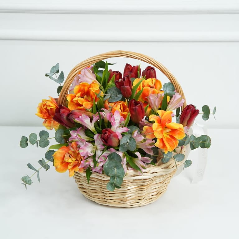 Orange Tulips And Alstroemeria Flower Basket-A1671 - Image 2