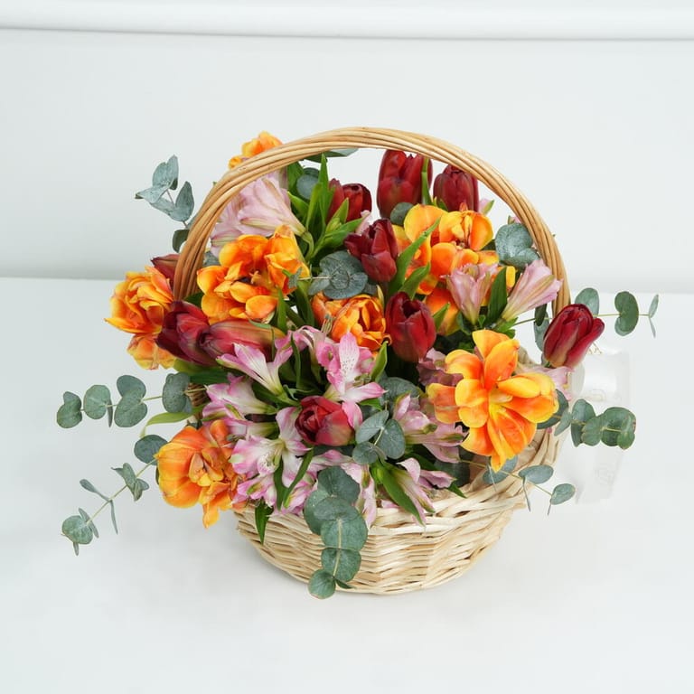 Orange Tulips And Alstroemeria Flower Basket-A1671 - Image 3